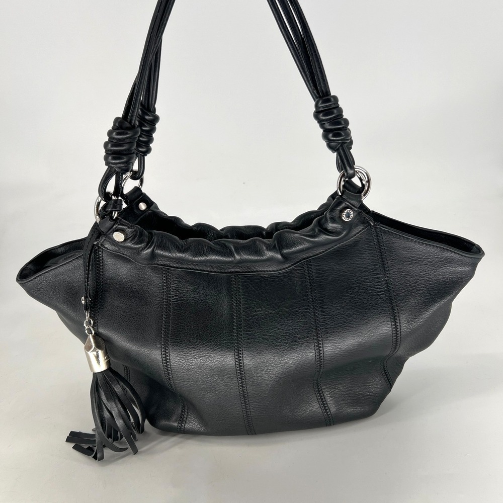 Vtg Stuart Weitzman Black Leather Shoulder Handbag Hobo Classic Simple Y2K